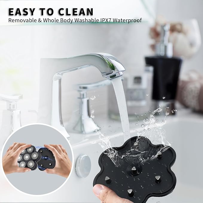 Magnetic Head Shaver Replacement Heads 7 Double Ring Waterproof Rotary Razor Blades for Bald Men Compatible with Freebird wyklaus shpavver (Black4)