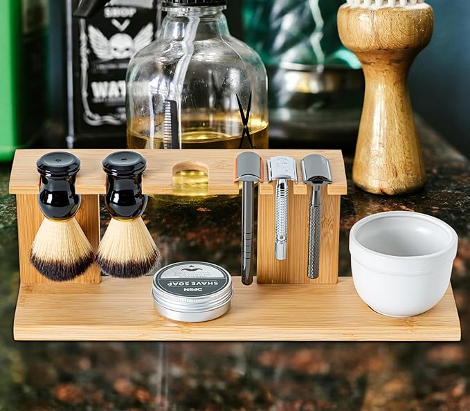 Bamboo Razor And Brush Stand With Shaving Bowl And Shaving Soap Elegant Shaving Brush Stand Premium Shaving Stand Safety Razor Shave Kit Mens Shaving Kit For Men