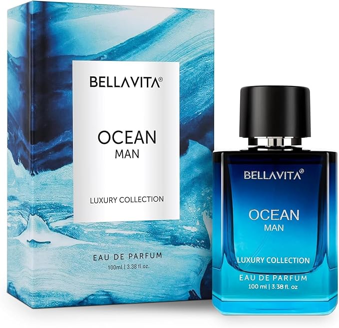 BellaVita Luxury OCEAN Eau de Perfume for Men (100ml) | Fresh Aquatic Fragrance | Notes: Aqueous, Bergamot, Orchid & Jasmine | Masculine Aromatic Fragrance | Mens Parfum Gift