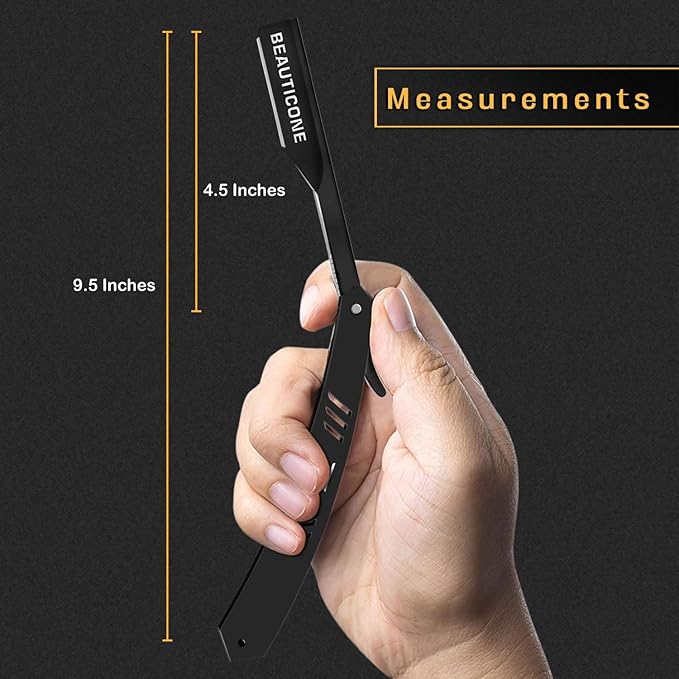 BEAUTICONE Straight Razors for Men, Straight Edge Razor, 100 Single Edge Blades, Stainless Steel, Barber Razor for Men's Shaving, Barber Shaving Knife, Slide-Out