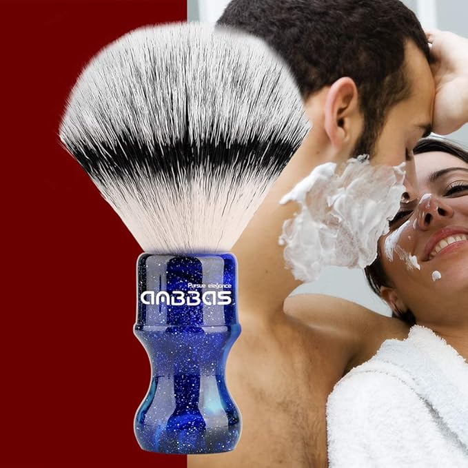 Anbbas Synthetic Badger Shaving Brush with Resin Handle,Nylon Bristles Hair Lathering Foam Brush for Men Travel Professional Wet Shaving(Blue,24 mm Knot)