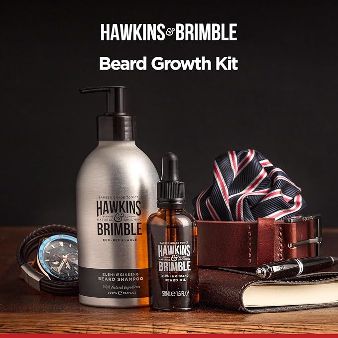 Hawkins & Brimble Beard Oil For Men Growth - Sandalwood Scent with Argan & Castor Oils, Shea Butter | Softens & Moisturizes, Promotes Healthy Beard Growth, 50ml