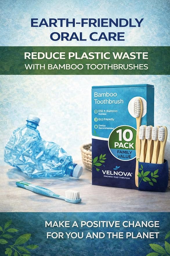 Pure Bamboo Toothbrushes (10 Pack) – Soft BPA-Free Bristles, Eco-Friendly Biodegradable Wooden Handle, Vegan & Plastic-Free Toothbrush for Adults & Kids, Sustainable Oral Care