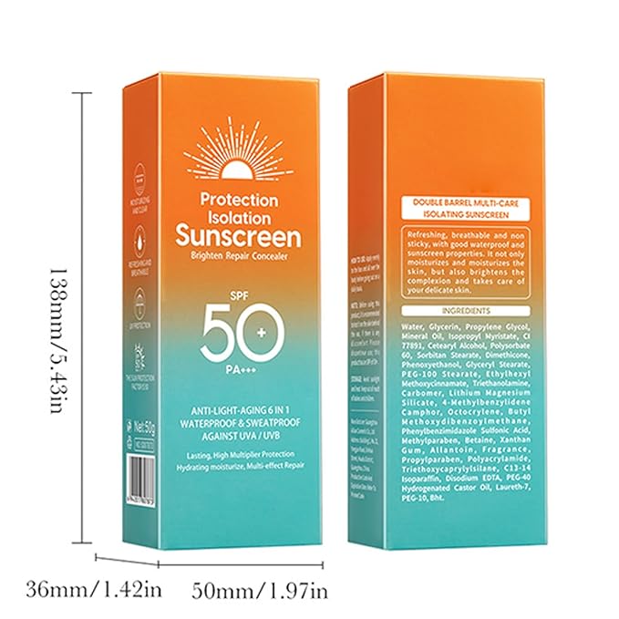 50g Lightweight Sunscreen for Face and Body Hydrating Sun Cream with UVA UVB Protection Non Sticky Formula for All Day Use Orange One Size