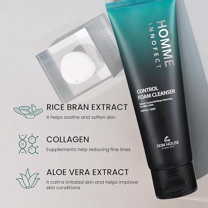 The Skin House Homme InnoFect Men Face Wash – Deep Cleansing Foam Cleanser, Oil Control Face Wash for Men, Rich Foaming Cleanser for All Skin Types 4.05 fl.oz