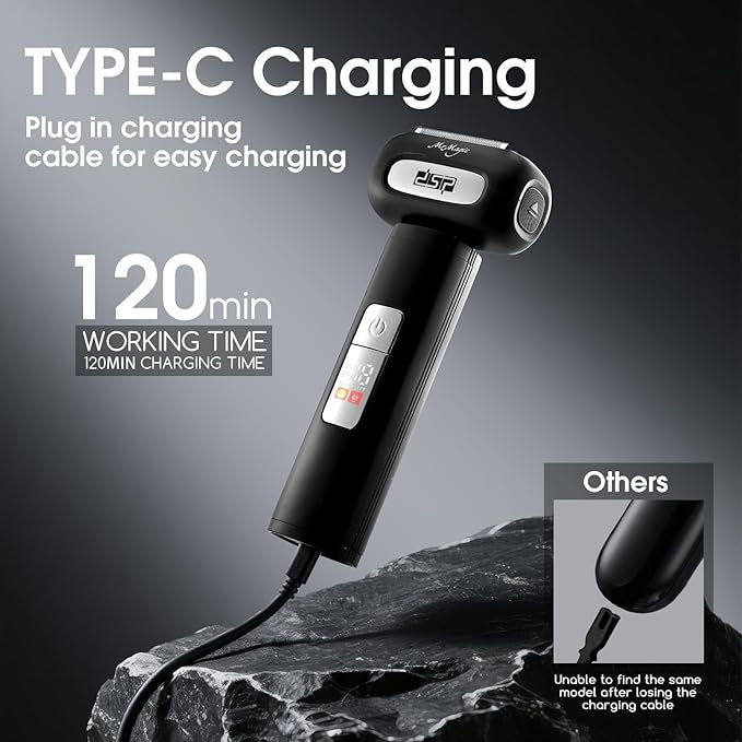 DSP Electric Shavers for Men, IPX6 Waterproof, Type-C, Rechargeable Shaver, 4-Blade Cutting System, Electric Foil Shaver, Travel Lock (Black)