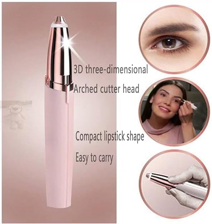 Portable USB Rechargeable Electric Eyebrow Hair Trimmer for Women - Precision Trimmer with Light, Painless Precision - Eyebrow Hair Remover for Face, Lip, Hand, Leg, etc. (Pink, Multi-color)