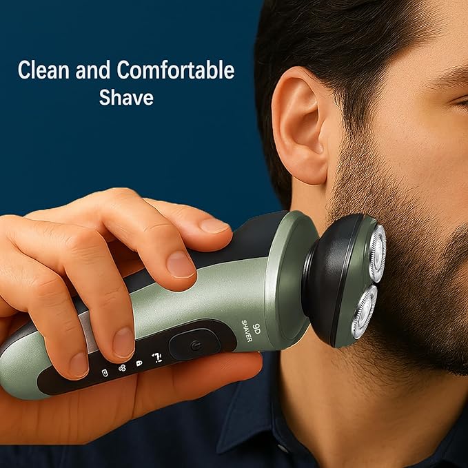 Electric Razor for Men, Rotary Electric Shaver with 3D Floating Heads, USB-C Charging Rechargeable Cordless Beard Shaver, Ideal for Travel, Office, and Business Trips (Green)