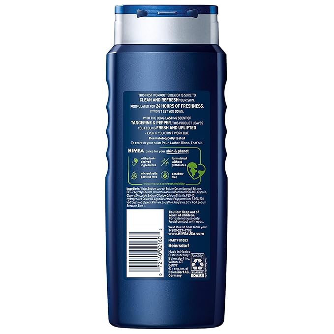 Nivea Men Sport Body Wash with Revitalizing Minerals, 16.9 Fl Oz Bottle (Pack of 2)