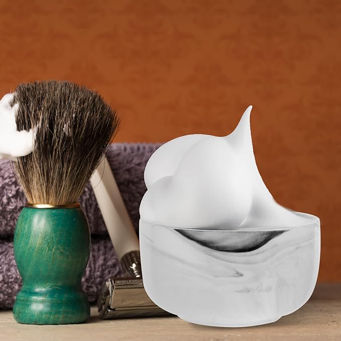 TEHAUX Marble Pattern Shaving Soap Bowl Deep Porcelain Shave Bowl Small Decorative Container for Men’s Wet Shaving and Beard Care