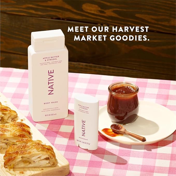 Native Body Wash with Naturally Derived Ingredients - Apple Butter and Strudel - For Women & Men, Sulfate, Paraben, & Dye Free Leaving Skin Soft and Hydrating | Fall Bundle, 18 oz - 2Pk