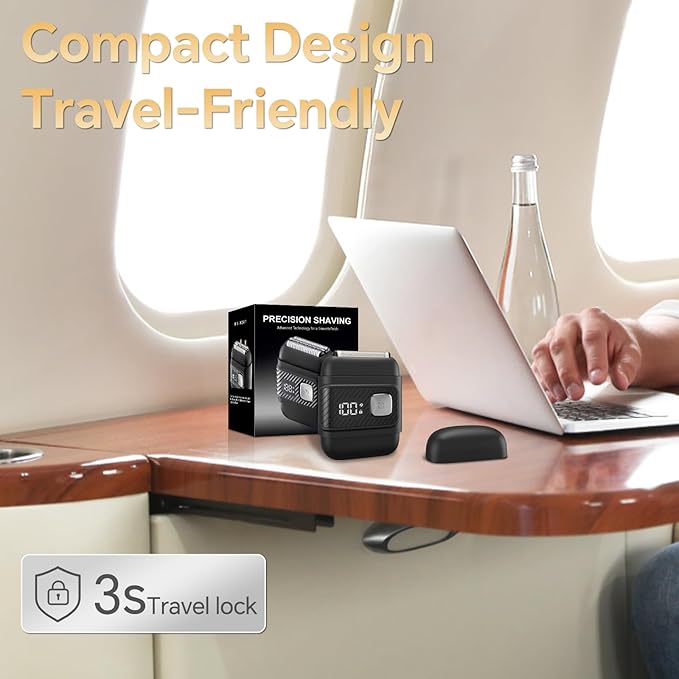 Electric Foil Shavers for Men: Mini Electric Razor for Beard/Face with 3 Floating Blades & LED Display, Cordless Face Shaver with IPX6 Waterproof Wet/Dry, USB-C Fast Chage & Travel Lock, Carbon Black