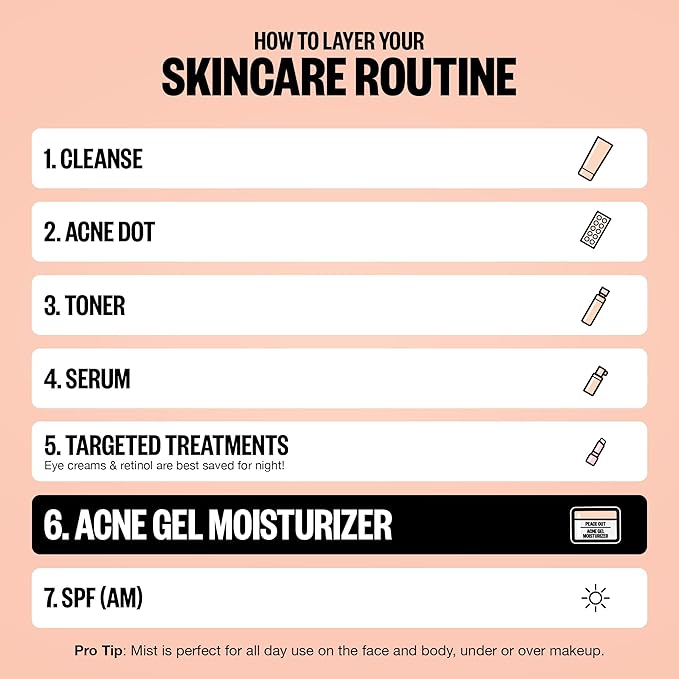 PEACE OUT Acne Gel Moisturizer for Oily Skin, Face Cream for Acne-Prone Skin with 2% Salicylic Acid, Niacinamide and Ceramides, 1.69 fl oz