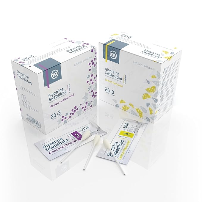 OPTIMUM MEDICAL Glycerin Swabsticks (x75) – Blackcurrant Flavour Pleasant Tasting Sugar Free Swab Sticks for Dry Mouth Relief (Blackcurrant)