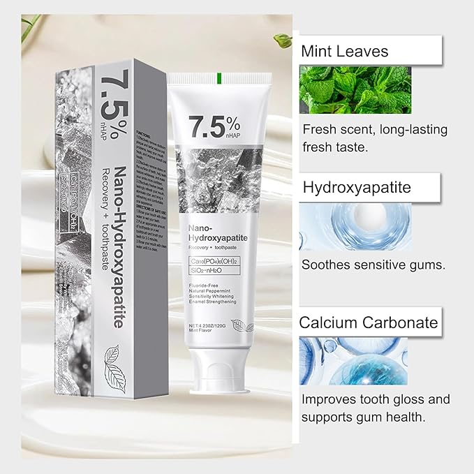 Hydroxyapatite Toothpaste, Deep Cleaning Toothpaste, Advanced Enamel Protection, Fluoride-Free Formula with Gentle Mint, Fresh Breath, Reduce Tooth Sensitivity
