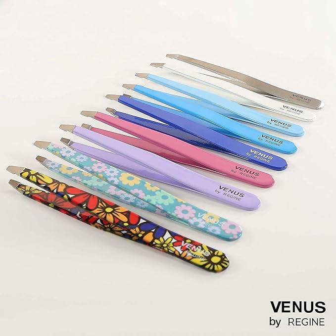 Venus by Regine Slant Tweezers - Handmade Precision Tool for Women & Men, 25-Degree Angle for Shaping Eyebrows & Grooming Facial Contours, Suitable for Eyebrow & Facial Hair Removal (Navy)