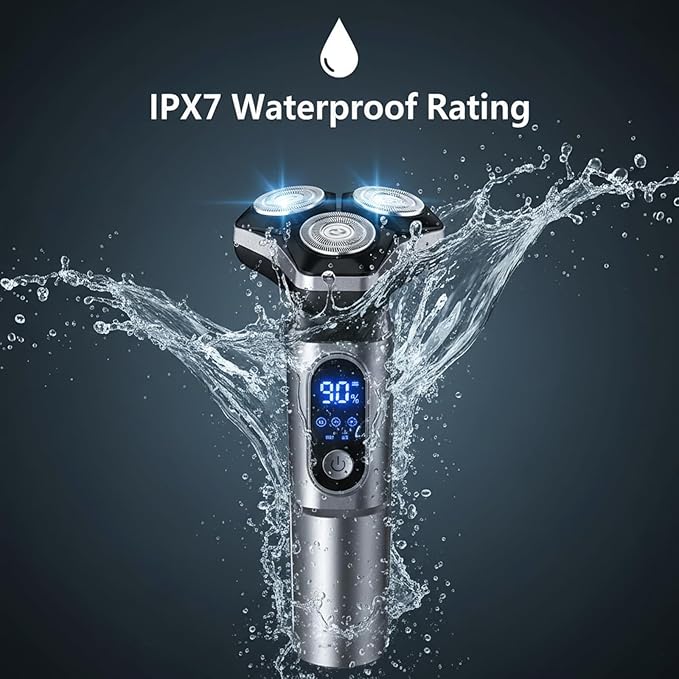 Electric Razor for Men.Wet/Dry Rotary Shaver Waterproof - USB Fast Charging & Sensitive Skin Care. 3-Blade Rotary Shaving System.LED Display, Travel LockGray
