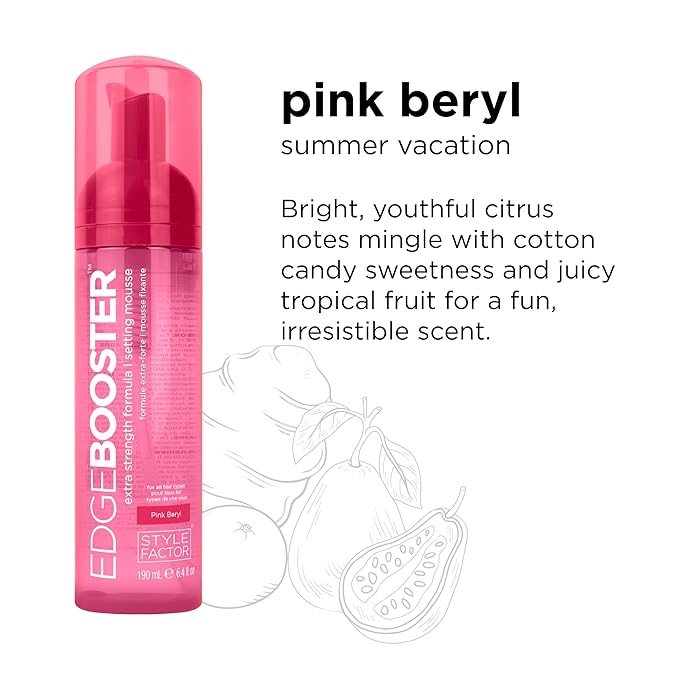 Style Factor EDGE BOOSTER Extra Strength Setting Mousse Travel Size โ Frizz Control, Extra Volume, and Conditioning โ 2.5oz Pink Beryl Mousse for Curly Hair