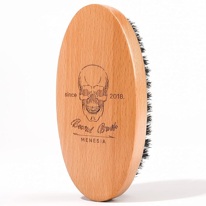 Boar Bristle Hair Beard Brush for Men, Pocket Travel Men's Wooden Small Soft Beard Brush (Skull)