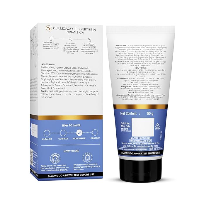 Dr. Sheth's Ceramide & Vitamin C Oil-Free Face Moisturizer | Enhances Glow & Strengthens Skin Barrier | Deeply Hydrates | Lightweight for All Skin Types | 1.76 Oz/50 g