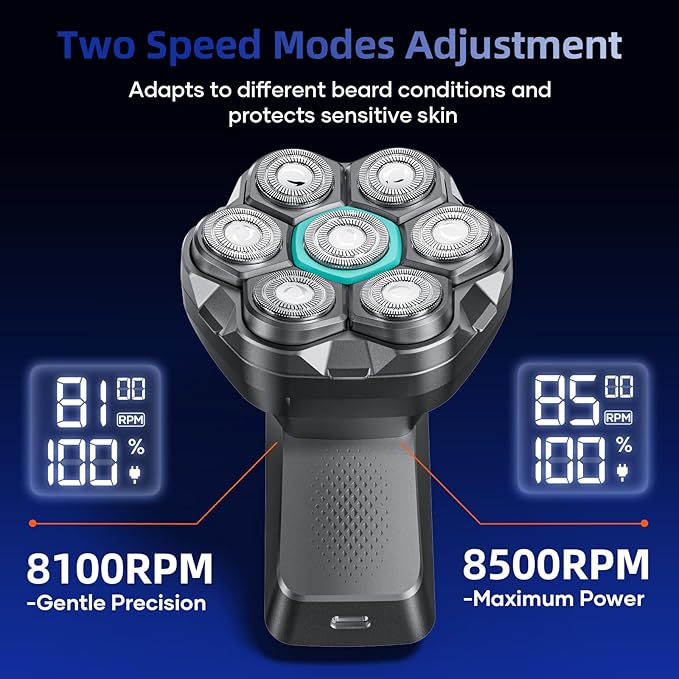 7D Head Shavers for Bald Men - kensen Dual Speed Electric Head Hair Shaver, Long Battery Life Electric Razor IPX6 Waterproof Wet/Dry Shaving LED Display Rechargeable Bald Head Shavers for Men