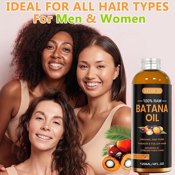 Raw Batana Oil, 100% Natural Organic Hair Growth Oil for Men & Women, Sourced from Honduras, Pure, Unrefined, Enhances Thickness, Prevent Hair Loss 4 Oz