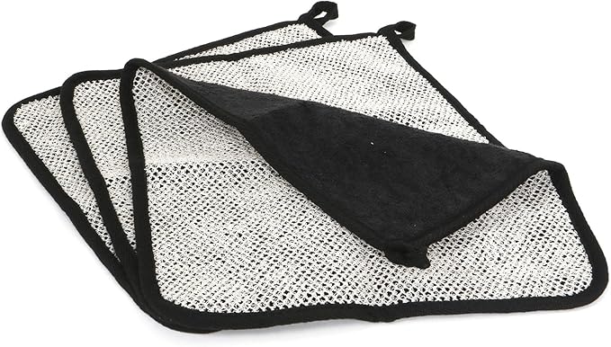 Terry Wash Cloths for Face and Body, Dual-Sided Cleansing and Exfoliating Washcloths, Machine Wash, Black, 3 Count