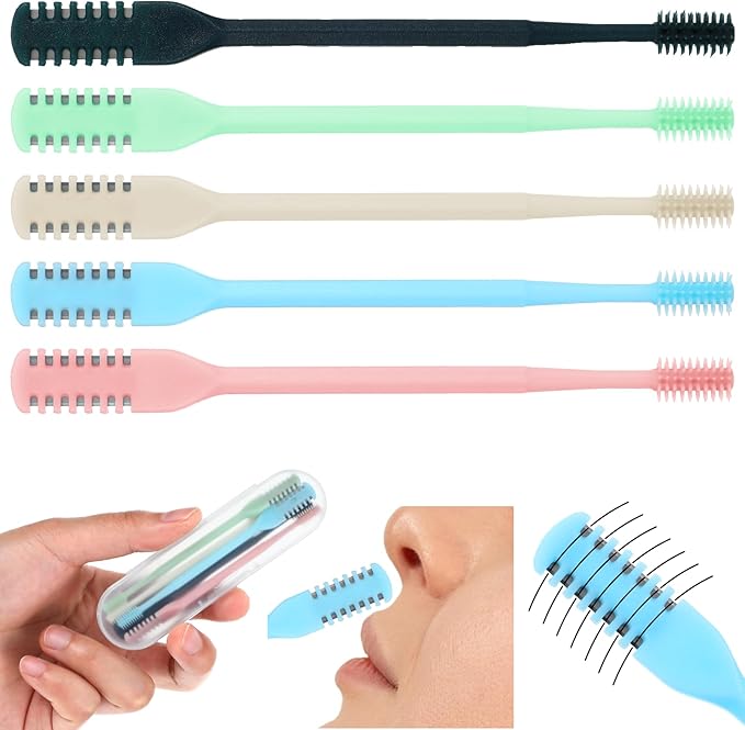 2-in-1 Nose Hair Cutter Double Sided Nos Hairs Trimmers 5PCS 360° Rotating Blade Nostril Remover Tool Portable Manual Nose Hair Knife with Case Nasal Hairs Cutter Ear Soft Cleaning Brush