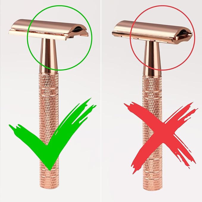 Double Edge Safety Razor with Stand, Single Blade Razors for Women, Reusable Metal Razor, with 10 Stainless Steel Double Edge Blades, Smooth and Close Shave, Plastic Free, Matte Rose Gold