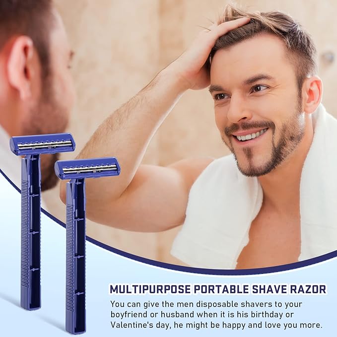 Chumia Twin Blade Razors for Men Stainless Steel Disposable Razors Men Bulk Plastic Shavers Multipurpose Portable Manual Disposable Shavers for Bathing Hotel Travel(195 Pieces)