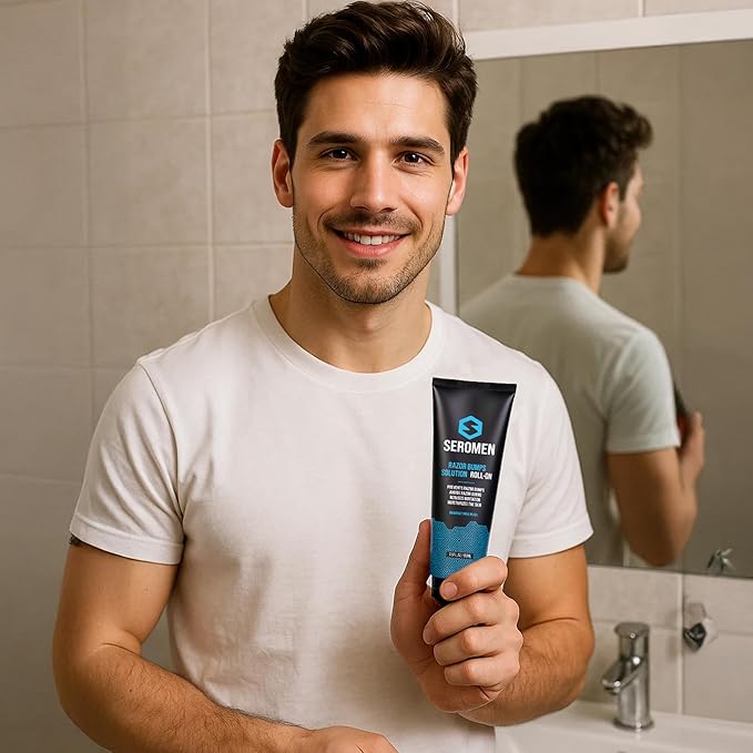 Seromen Razor Bump Treatment for Men – 3.5 fl oz Roll-On Serum for Face and Body Ingrown Hair and Razor Burn Solution, Soothes Skin, Calms Irritation, Made in USA