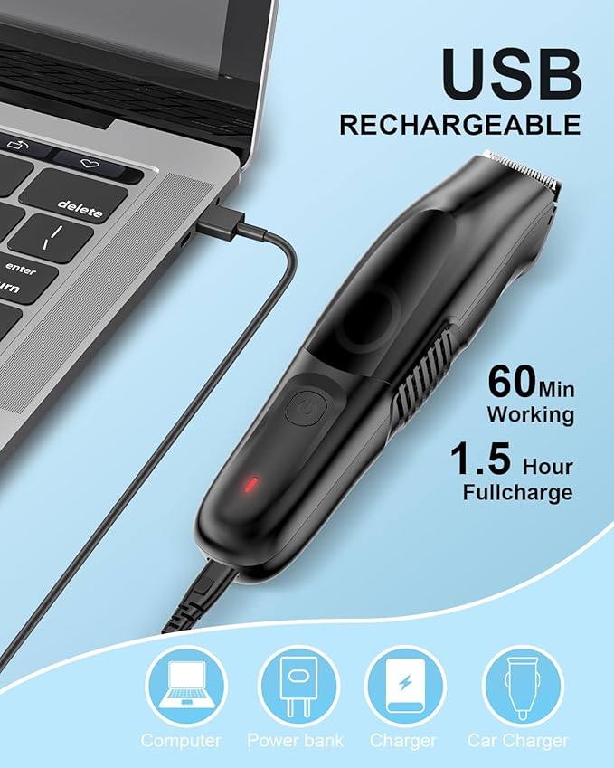 Body Hair Trimmer, Vacuum Clippers with Hair Suction, Electric Wet/Dry Shaver Groomer with Body Clippers for Cut Leg, Chest, Arm, USB Recharge