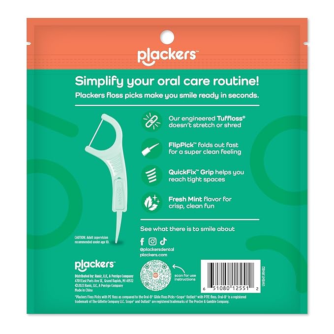 Plackers Micro Line Dental Floss Picks, Fold-Out FlipPick, Tuffloss, Easy Storage with Sure-Zip Seal, Fresh Mint Flavor, 300 Count