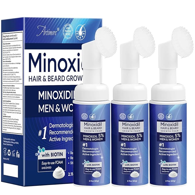 5% Minoxidil Foam for Men & Women, Minoxidil For Women Hair Growth, Extra Strength Hair Regrowth Treatment, Lightweight Non-Drip Formula for Scalp & Beard, 180ml (3 Packs)