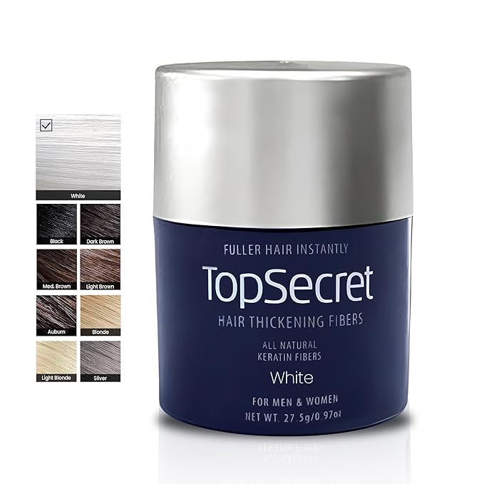 Top Secret Hair Thickening Building Fibers Refills - Undetectable Natural Filler for Men & Women - Instantly Fill In Fine Thinning Hair - Weather & Sweat Resistant (White, Travel)
