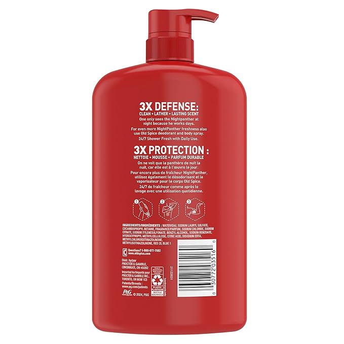 Old Spice Cleansing Body Wash for Men, 3X Defense, 24/7 Shower Fresh with Lasting Scent, 2-in-1 Body & Face Wash, NightPanther with Rich Warm Scent, 33.4 oz