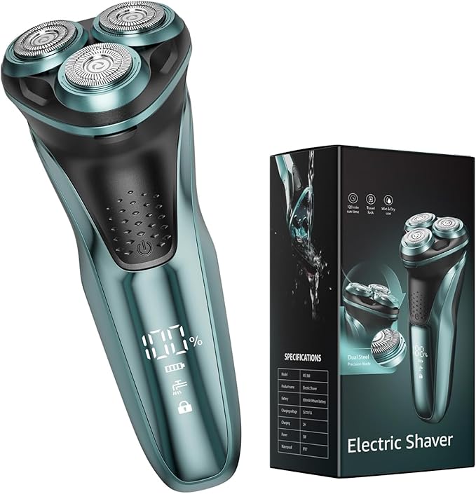 Rechargeable Electric Razor for Men, IPX7 Waterproof Shaver