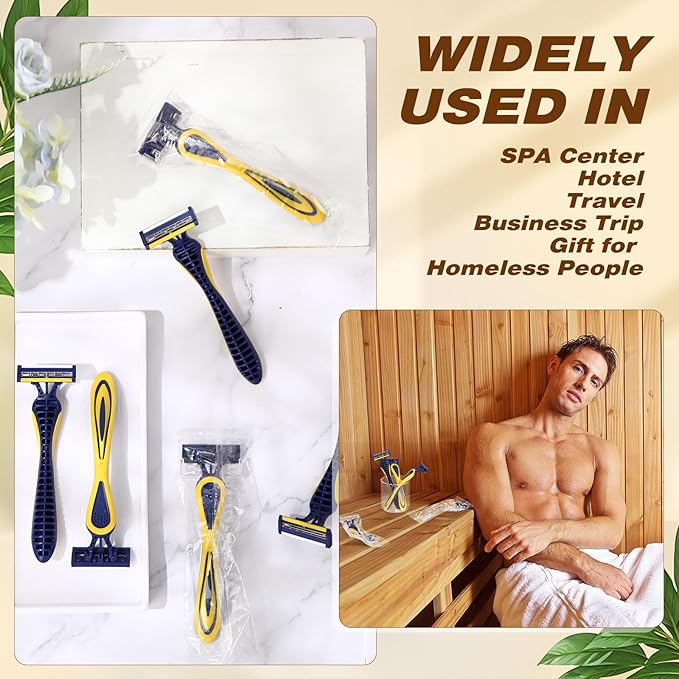 40 Pcs Men's Disposable Razors Bulk 3 Blade Sensitive Skin Head Shaving Razor for Travel Hotel Saunas Spa Donations Collective Use Daily