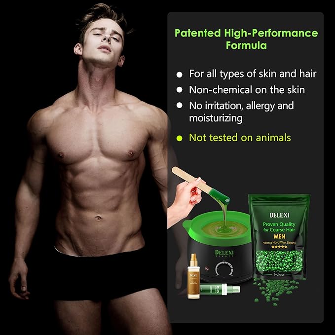 Men’s Waxing Kit for Coarse Back & Chest Hair – New Heavy-Duty Edition – Home Waxing System for Couples & Male Grooming – Includes Analog Warmer & Precision Tools for Beard & Brows
