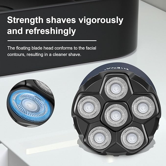 HIENA PRO Head Shaver for Bald Men - 6D Magnetic Rotating Shaver, Rechargeable Bald Head Razor Kit, Waterproof Electric Razor with LED Display (Blue)