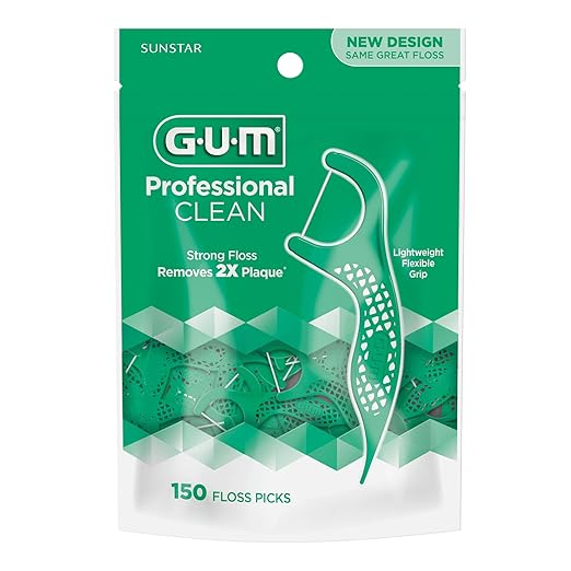 GUM Professional Clean Floss Picks - Extra Strong Shred-Resistant Floss, Easy Grip Handle - Dental Flossers for Adults - Fresh Mint Flavor, 150 Count (Pack of 4) 600 Total