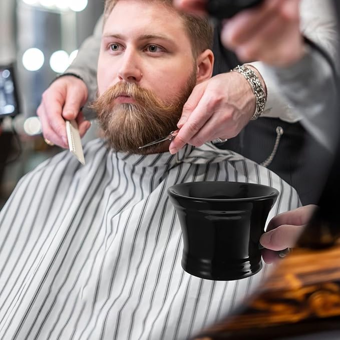 SOIMISS Ceramic Shaving Soap Bowl with Handle Black for Men Practical Shaving Cream Foaming Container Sturdy Bubble Bowl for Daily Grooming