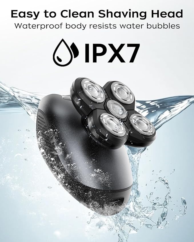 Electric Razor for Men, 5-in-1 Multi-Function Electric Shavers for Men, IPX7 Waterproof Bald Head Shaver with LED Display, Rechargeable Beard Trimmer Body Hair Trimmer, Ideal Gifts for Husband (Black)