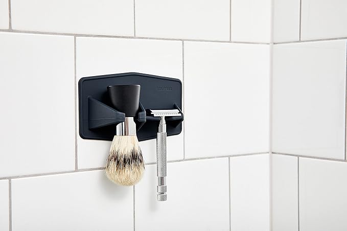 TOOLETRIES The Maverick Silicone Razor & Brush Holder Holder - The Best Safety Razor Stand. This Will Prolong The Life of Your Shaving Brush - Charcoal