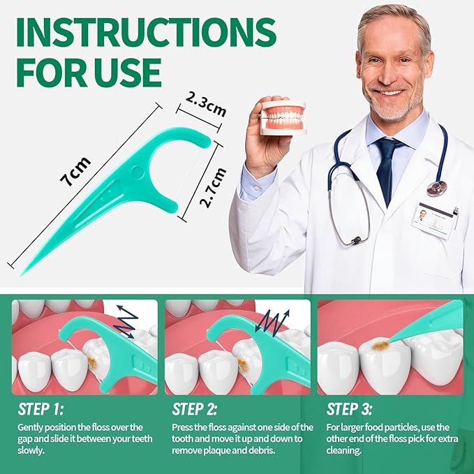 Floss Picks, 300 Count Mint Dental Floss Picks, Toothpicks with 5 Travel Cases for Extra Convenience, Helps Prevent Cavities, Remove Plaque & Freshen Breath, Premium Floss Sticks for Family