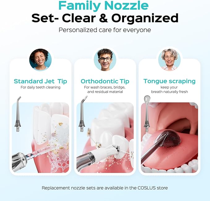 COSLUS C51 Portable Water Flosser for Teeth: 3 Modes & 6 Pressure Settings with Jet Mode Water Dental Pick for Orthodontic, Braces, Sensitive Gums, Compact for Travel, 300ML for Multiple Users, Black