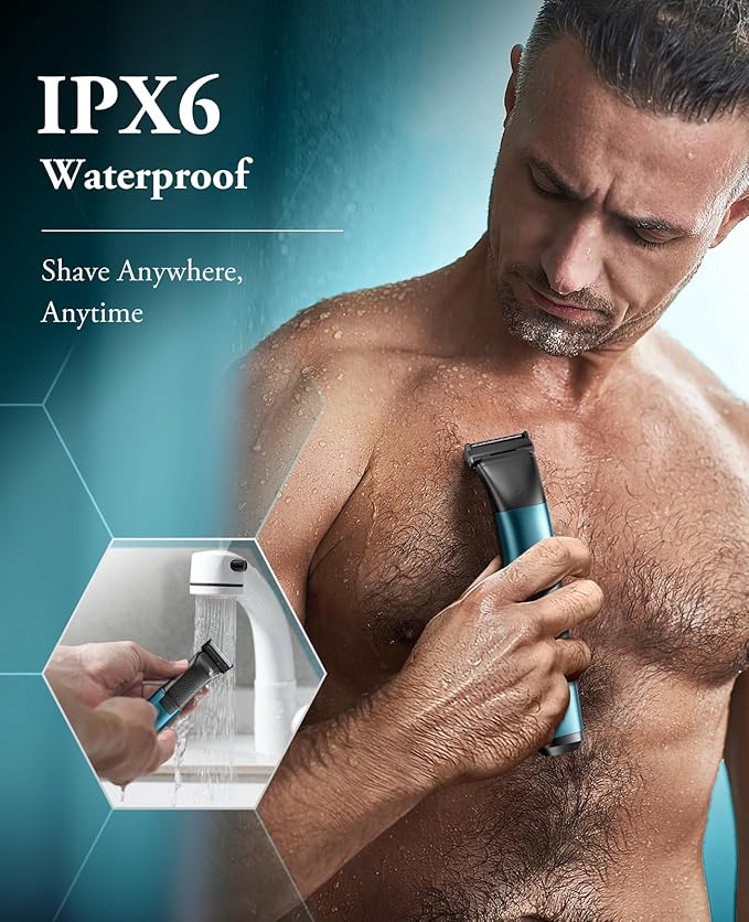 Body Hair Trimmer for Men - 2 in 1 Dual-Head Electric Shaver & Groomer, Ball Shaver with 30ยฐ Rotating Blade Adjustable Comb Mens Electric Razor IPX6 Wet & Dry for Face Groin Pubic Hair Trimmer Green