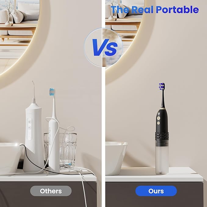 Portable Water flosser with Electric Toothbrush, 2 in 1 Teeth Cleaning Kit, Electric Toothbrush and flosser Combo, Water Flosser for Travel and Home-(Black)
