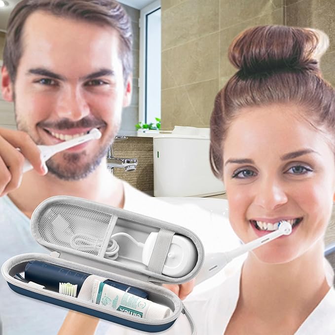 Toothbrush Travel Case for Oral B/Oral-B Pro 1000 1500 5000 7000 & Philips Sonicare 4100 1100 5300 5100 6100/iO Electric Toothbrush, Hard Protective Storage Bag (Deep blue case with toothbrush cap)