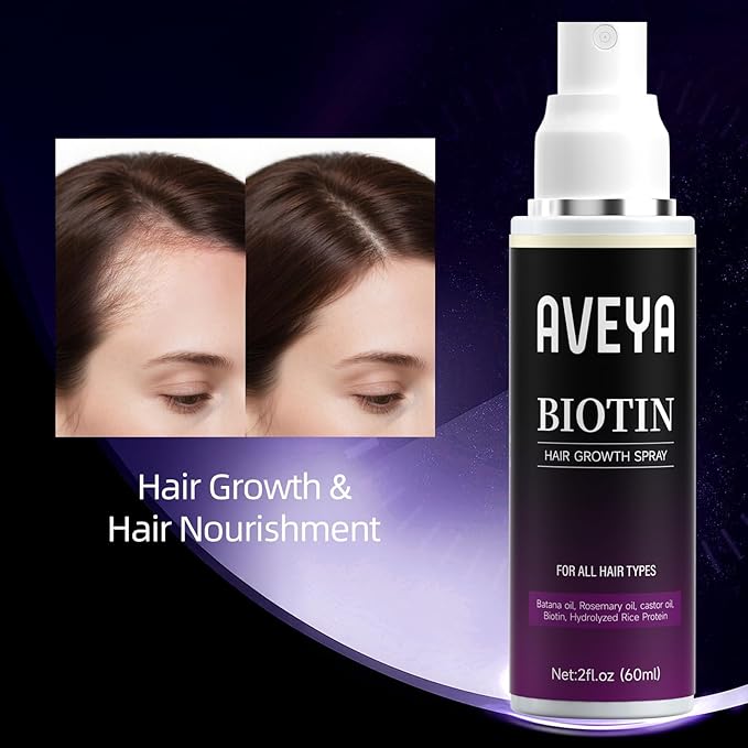 AVEYA Hair Growth Spray, for Women & Men infused with Rosemary Oil,Batana Oil&Biotin for Scalp – Strengthens,Thickens&Accelerates Hair Care - Non-Greasy,Helps Prevent Hair Thinning & Hair Loss – 60ml